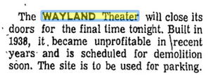 Wayland Theatre (Regent Theatre) - March 1971 Closing